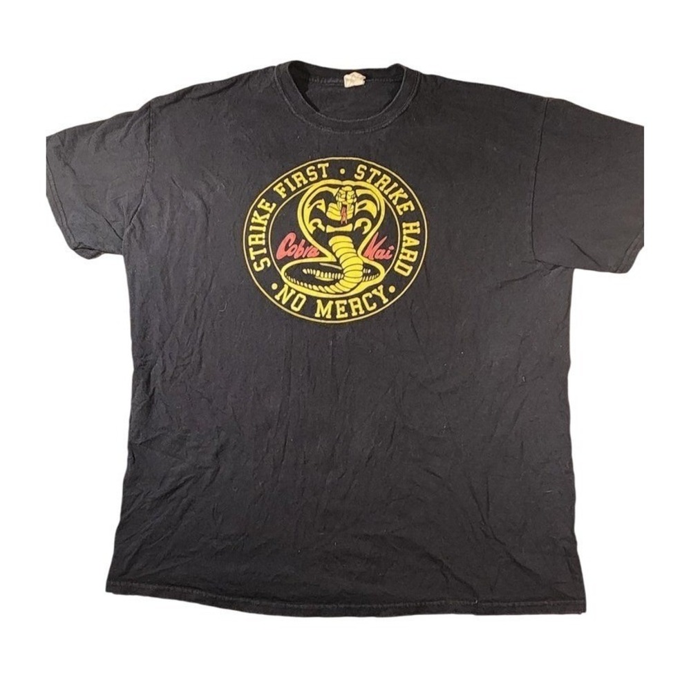 Vintage Y2K Cobra Kai Shirt Mens XL Black Strike‎ First Strike Hard No Mercy Tee